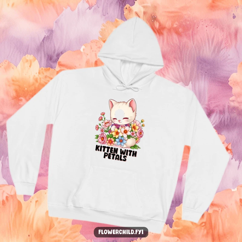 Funny Kitten Hoodie: A charming kitten arranges a colorful bouquet, offering cozy comfort and an abundance of sweet, floral charm.