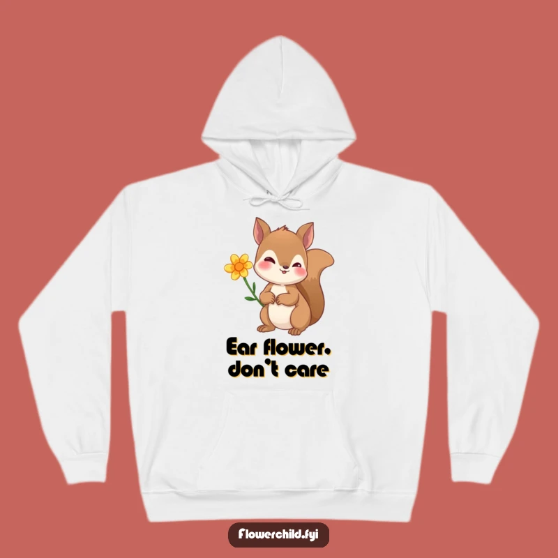 Funny Curious Squirrel Flower Ear Hoodie - Cozy Woodland Creature Sweatshirt Gift