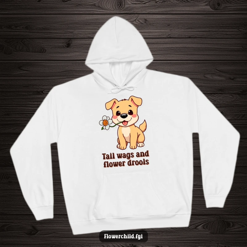 Funny Dog Flower Hoodie: A soft hoodie adorned with a playful dog holding a flower, tail wagging.