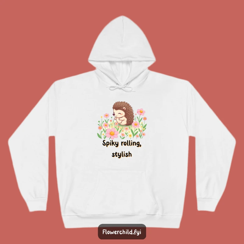 Funny Hedgehog Rolling Flowers Hoodie: Cozy & Cute Animal Humor Gift Idea
