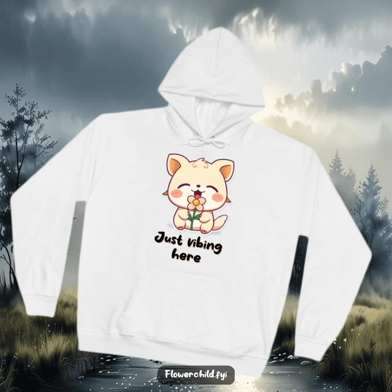 Funny singing animal wearing a flower in its mouth, eyes shut, depicted on a cozy hoodie for ultimate comfort.