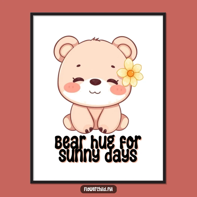 Gentle Bear Cub Flower Free Printable Wall Art - Sweet Downloadable Decor