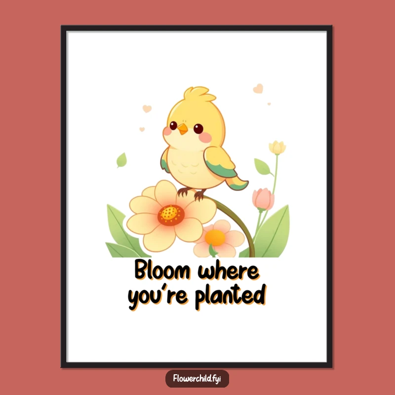 Free Printable Wall Art: Happy Bird & Singing Flower Humor for a Cheerful Home