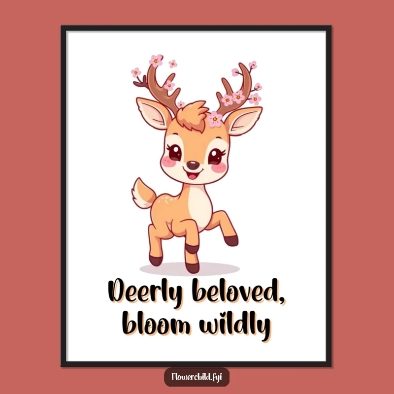 Whimsical Free Printable Wall Art: Deer's Blossom Prance - Playful Downloadable Decor!