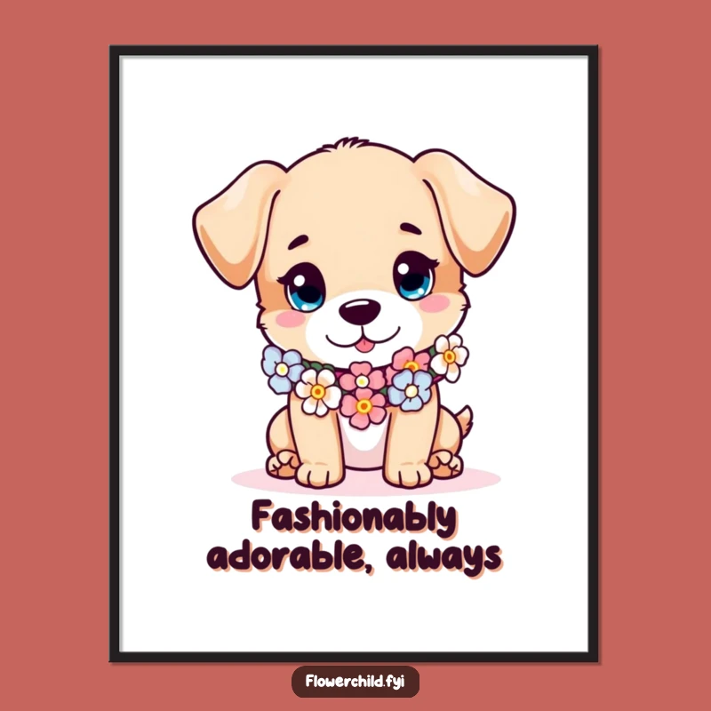 Funny Free Printable Wall Art: Puppy Flower Scarf Style, Downloadable Cute Decor