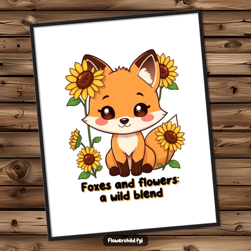 Funny Free Printable Wall Art: A playful fox with bright sunflowers emerging from its fur creates a sunny scene.