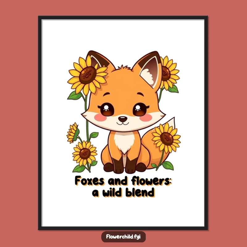 Free Printable Wall Art: Playful Fox Sunflowers, Sunny Home Decor