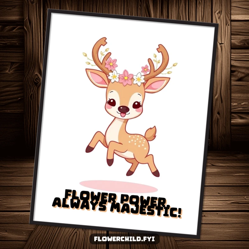 Free Printable Wall Art: A graceful deer prancing, its antlers intricately woven with vibrant, delicate flowers.