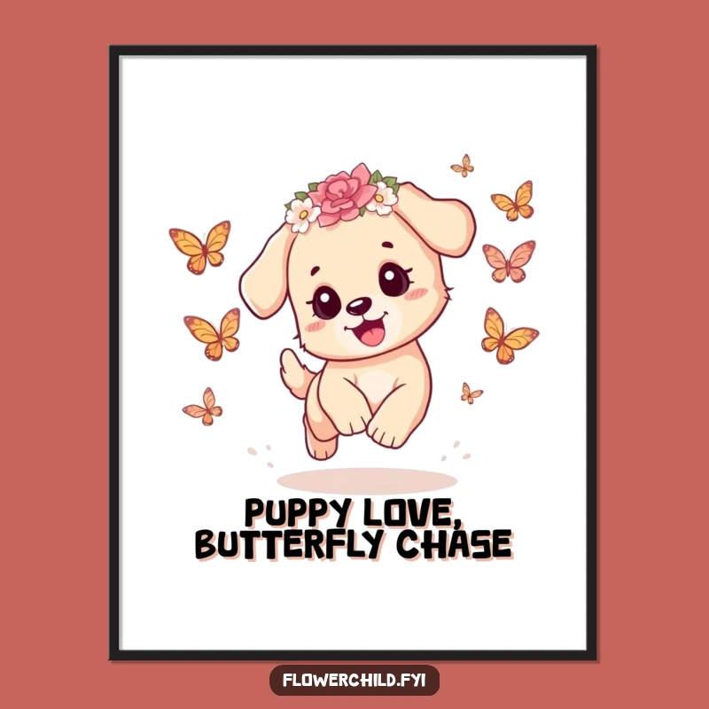 Free Printable Puppy Wall Art: Butterfly Chase for Playful Downloadable Decor