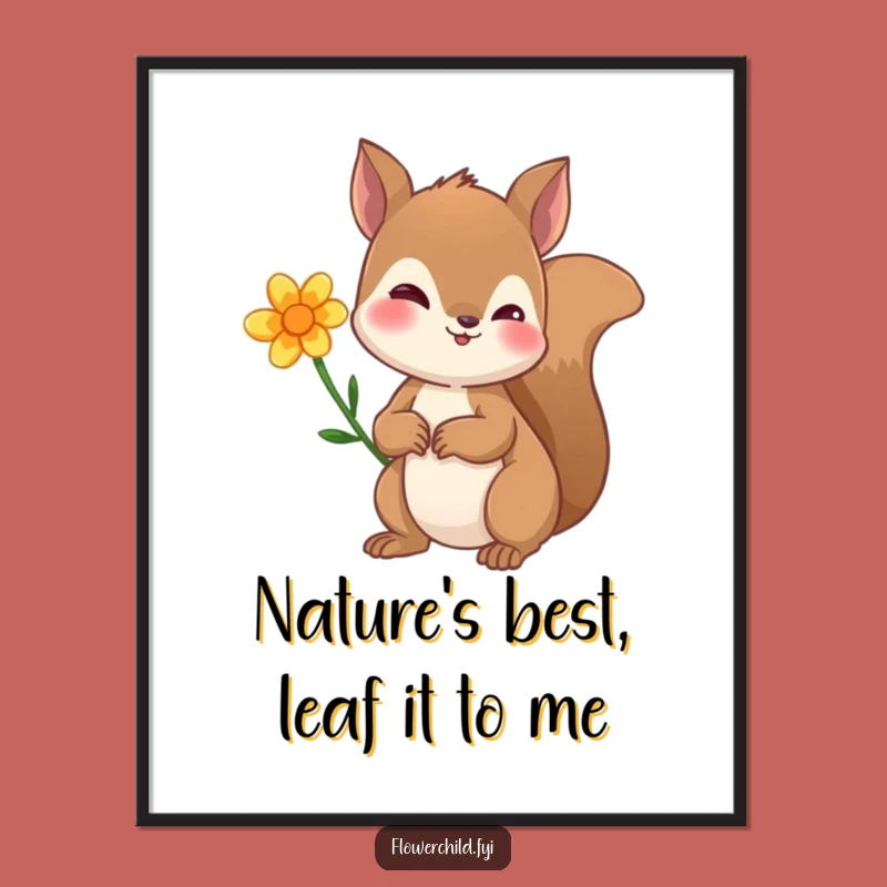 Free Printable Wall Art: Curious Squirrel Flower Ear Funny Downloadable Art & Gift