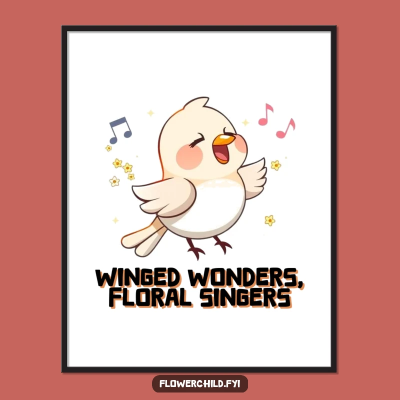 Free Printable Wall Art: Funny Bird Flower Wings Scene, Melodious Downloadable Decor Gift