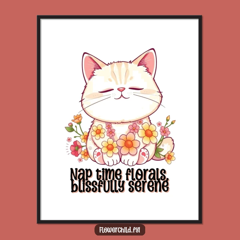 Free Printable Wall Art: Funny Cat Flower Nap Scene, Cozy Downloadable Decor Gift