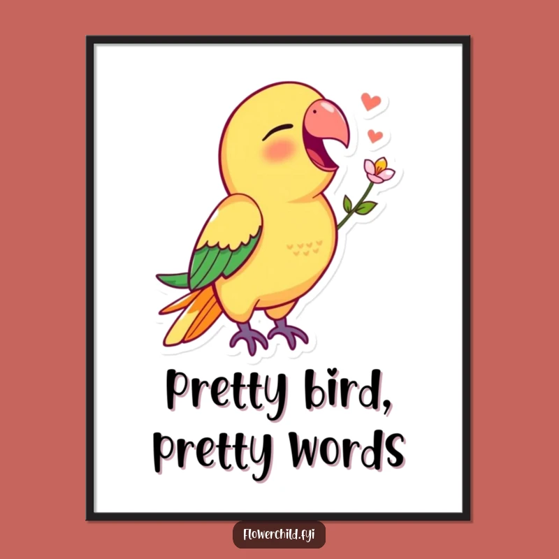 Free Printable Wall Art: Funny Parrot Singing Flower Design, Tropical Downloadable Decor