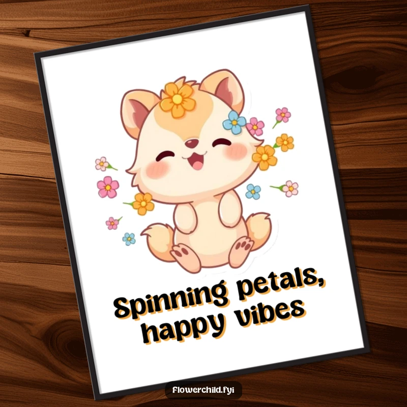 Funny Free Printable Wall Art capturing an animal character with flowers in its fur spinning ecstatically, radiating happiness.