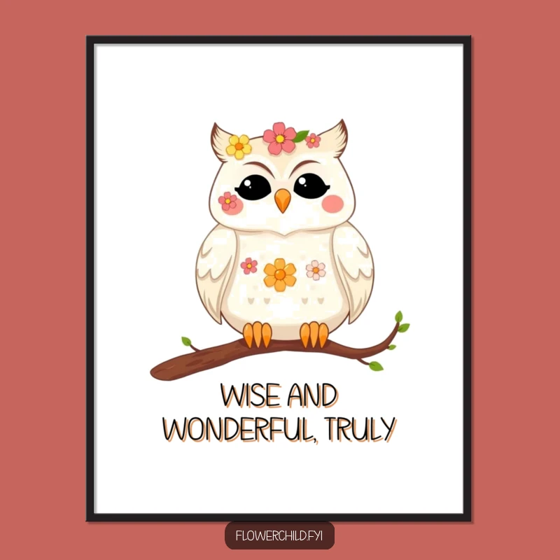 Funny Free Printable Wall Art: Content Owl Flower Downloadable Art