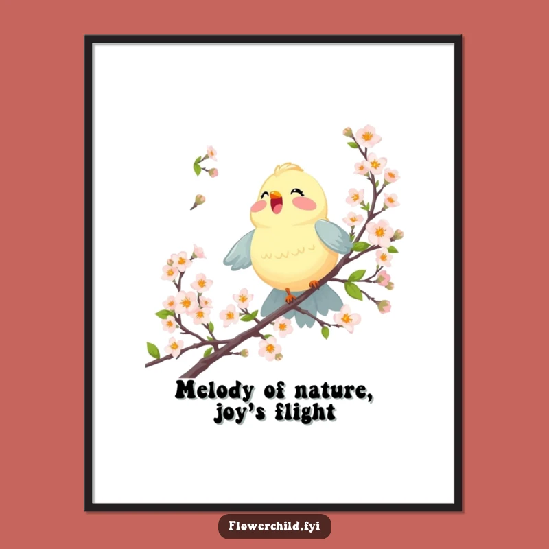 Funny Free Printable Wall Art: Joyful Bird Blossoms Downloadable Art Gift