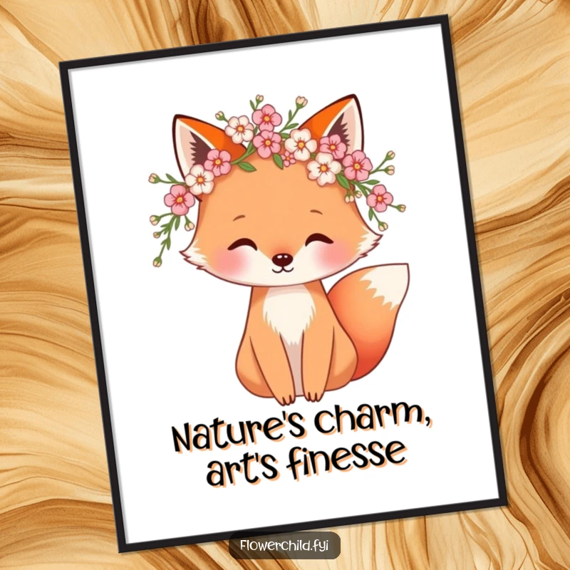 Funny Free Printable Wall Art of a whimsical fox wearing a blossom wreath, bringing woodland charm and humor to your decor.