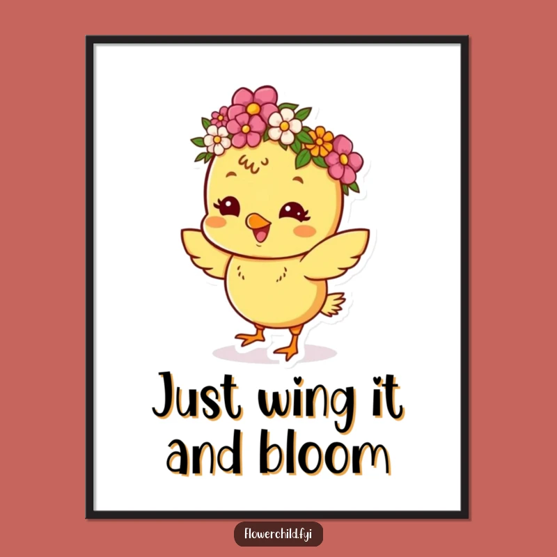 Free Printable Dancing Chick Wall Art: Funny Flower Crown Decor Downloadable