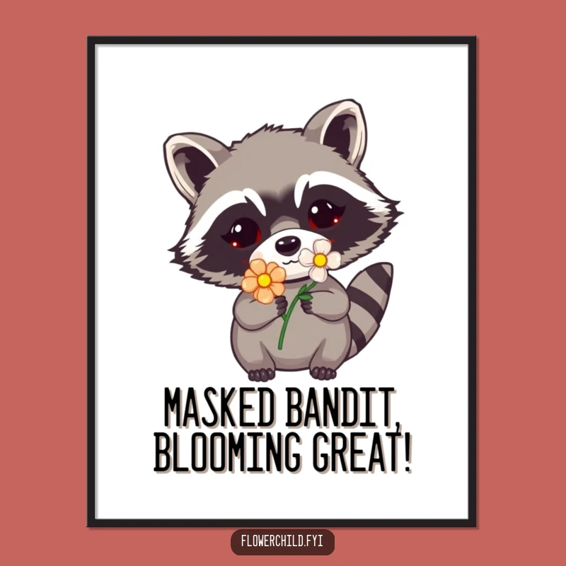 Free Printable Raccoon Flower Mask Wall Art - Mischievous Downloadable Decor