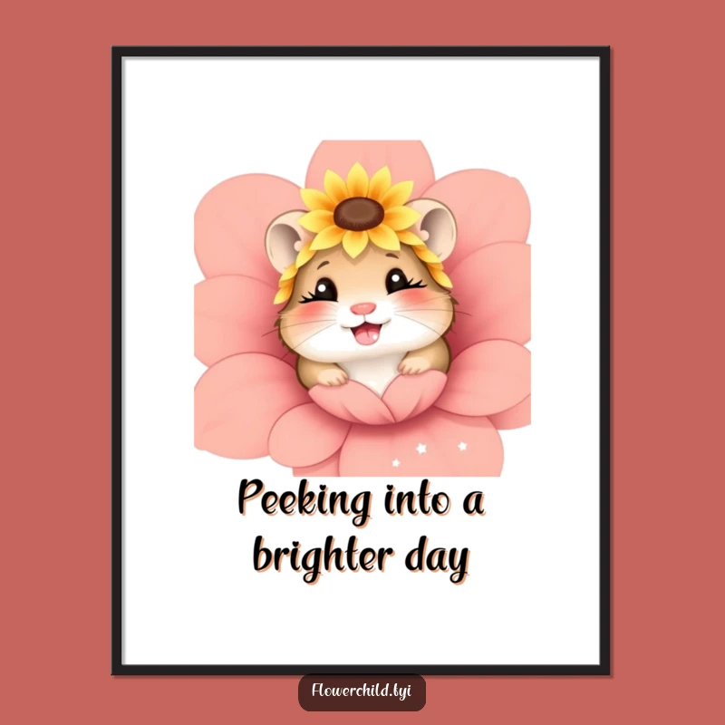 Funny Free Printable Wall Art: Giggling Hamster Sunflower Headpiece Decor Downloadable!