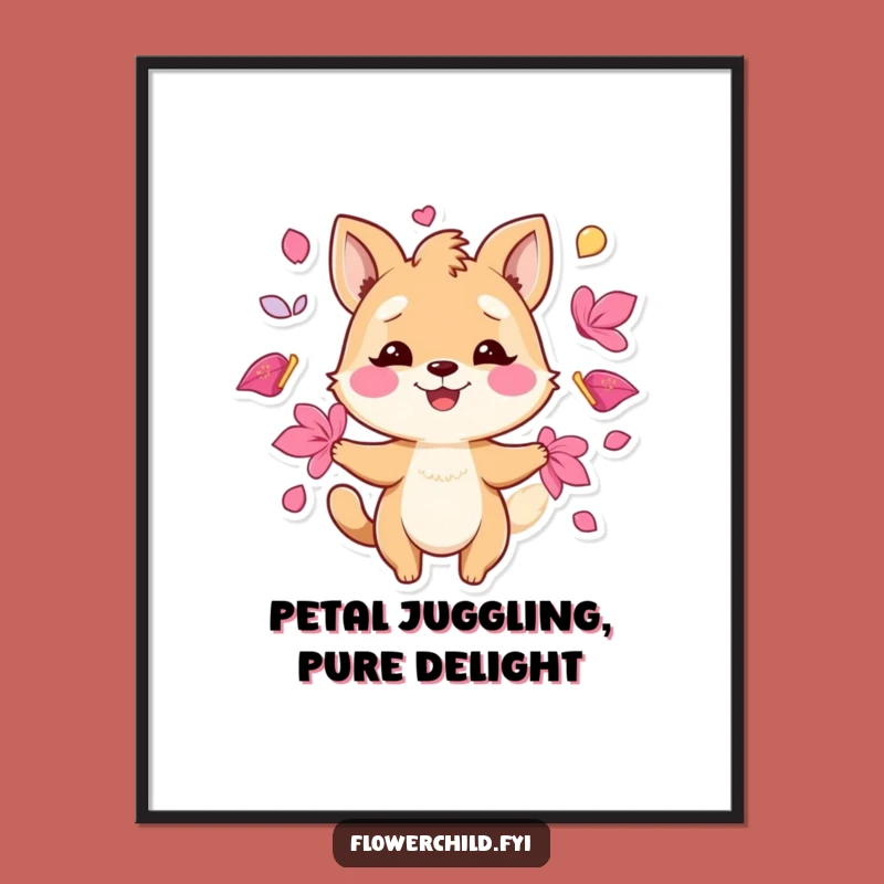 Free Printable Wall Art: Playful Animal Juggling Petals, Funny Decor