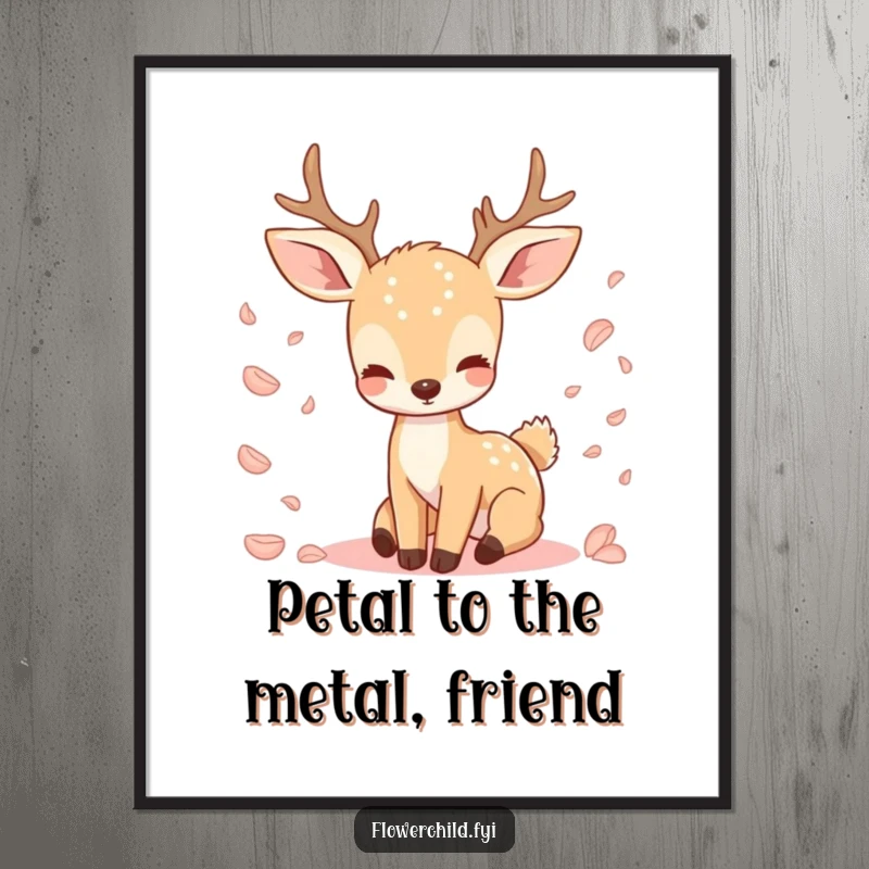 Funny Free Printable Wall Art of a peaceful deer with gentle petals falling, offering a serene downloadable decor piece.