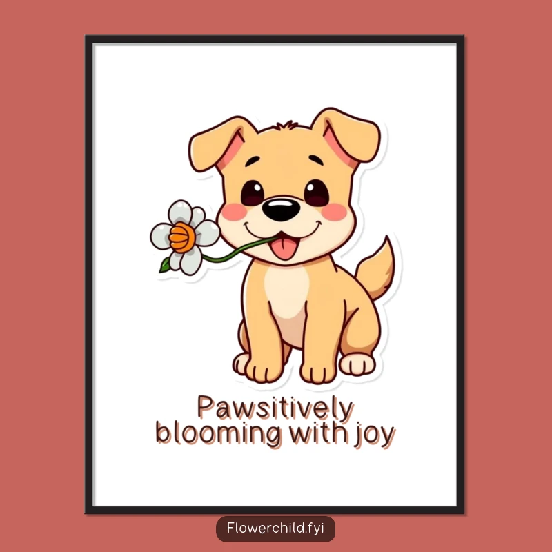 Playful Dog Flower Free Printable Wall Art - Cheerful Downloadable Decor