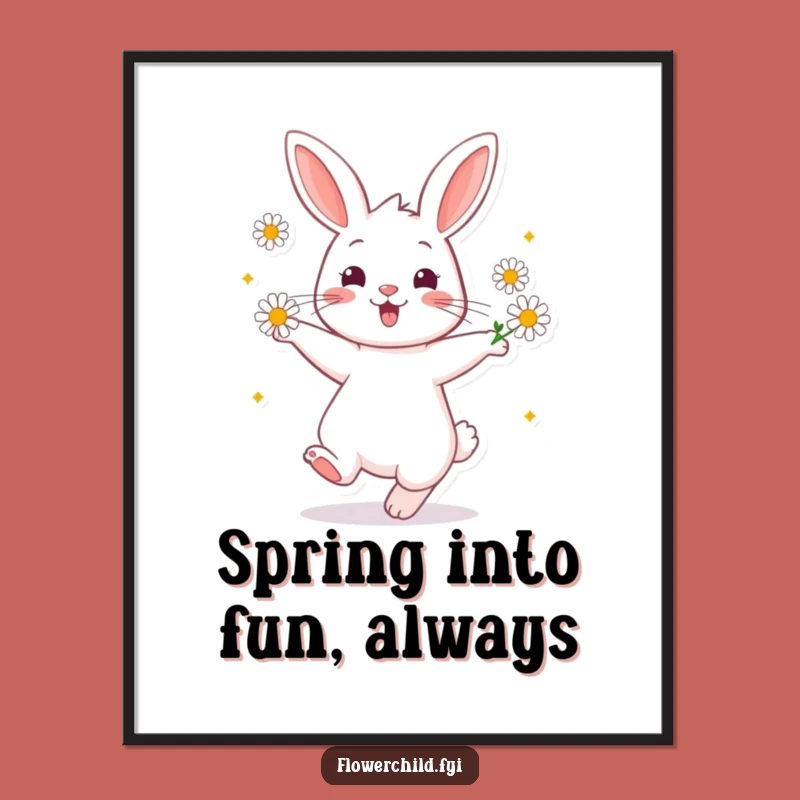 Free Printable Wall Art: Rabbit's Daisy Twirl Funny Downloadable Art