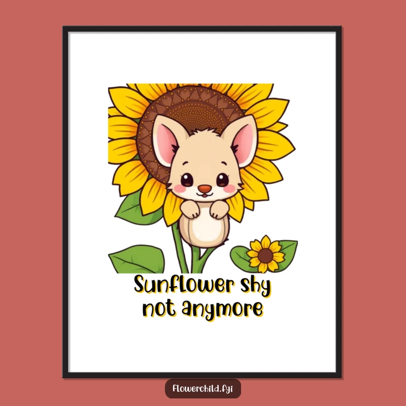 Free Printable Wall Art: Shy Animal Sunflower Hideout Funny Downloadable Gift