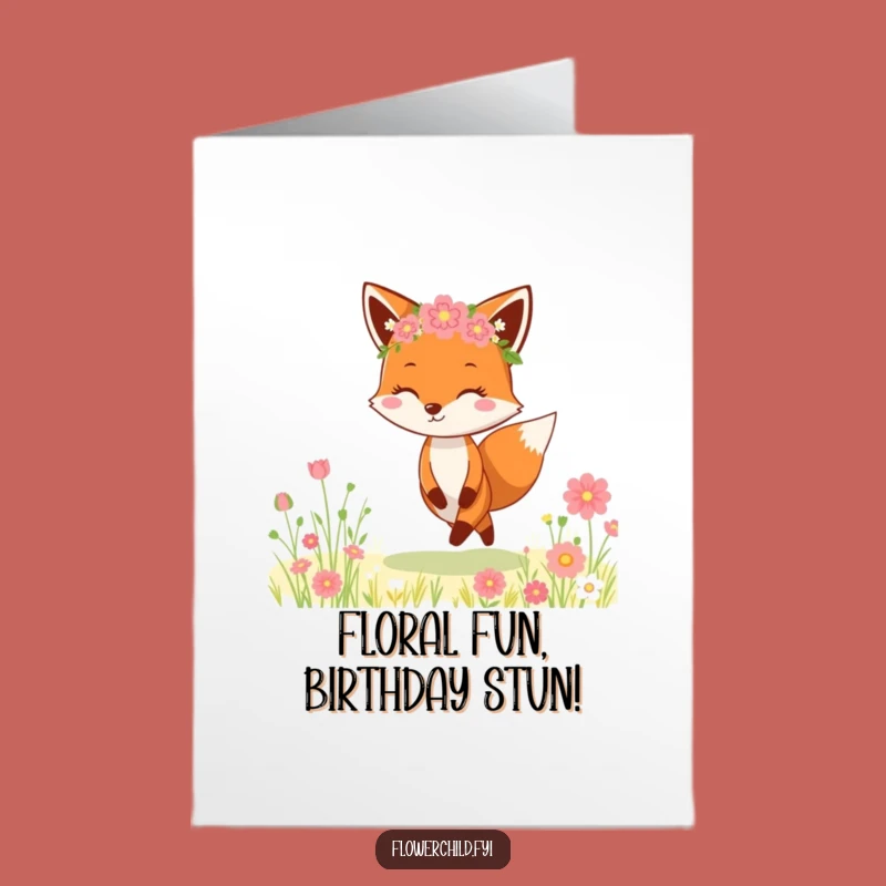 Free Printable Birthday Card: Funny Fox Flower Crown, Skip into Fun Downloadable Gift