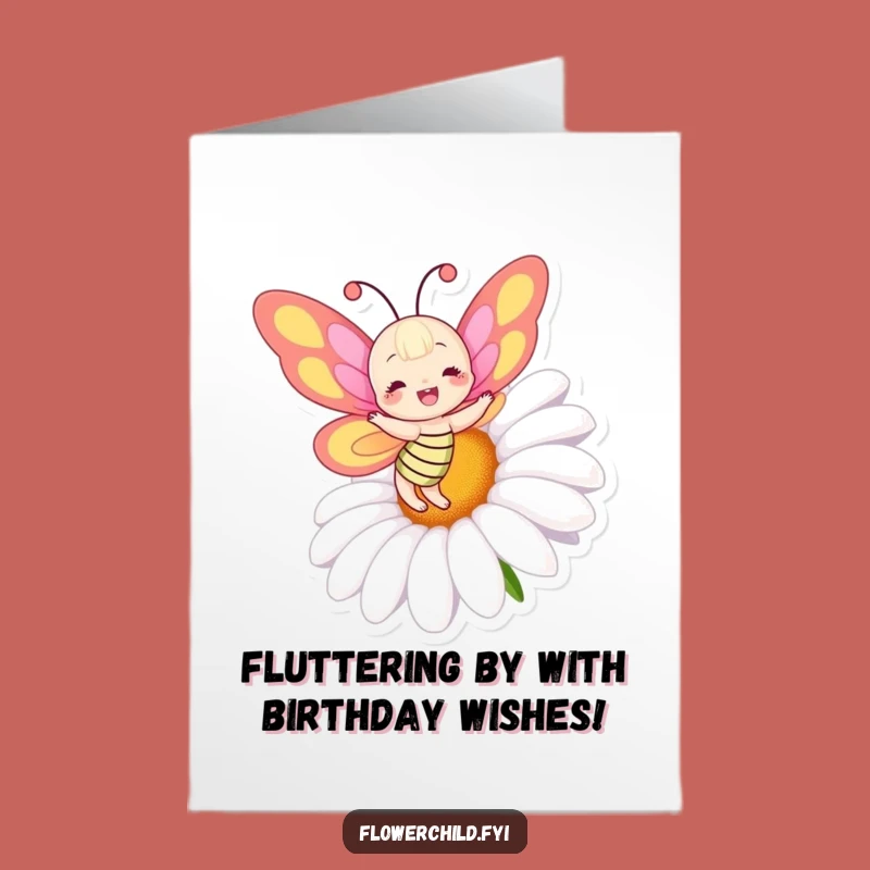 Free Printable Birthday Card: Funny Dancing Butterfly Daisy Design, Instant Download Gift
