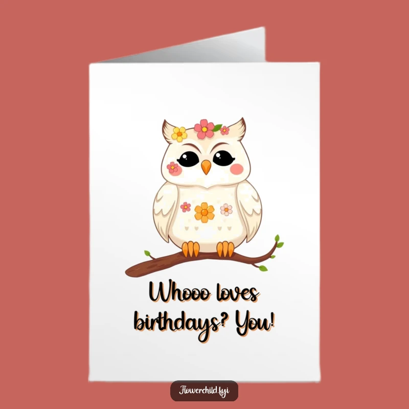 Free Printable Birthday Card: Content Owl Flower Humor Downloadable Gift