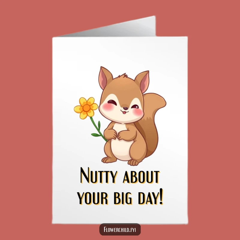 Free Printable Birthday Card: Curious Squirrel Flower Ear Funny Downloadable Gift