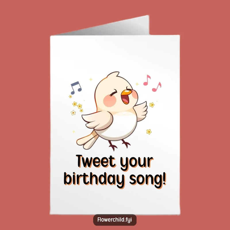 Free Printable Birthday Card: Funny Bird Flower Wings, Joyful Song Downloadable Gift