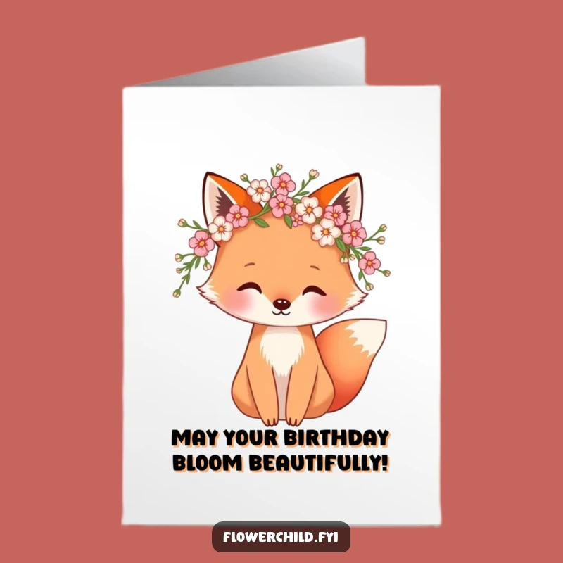 Free Printable Birthday Card: Whimsical Fox Blossoms Funny Downloadable Gift