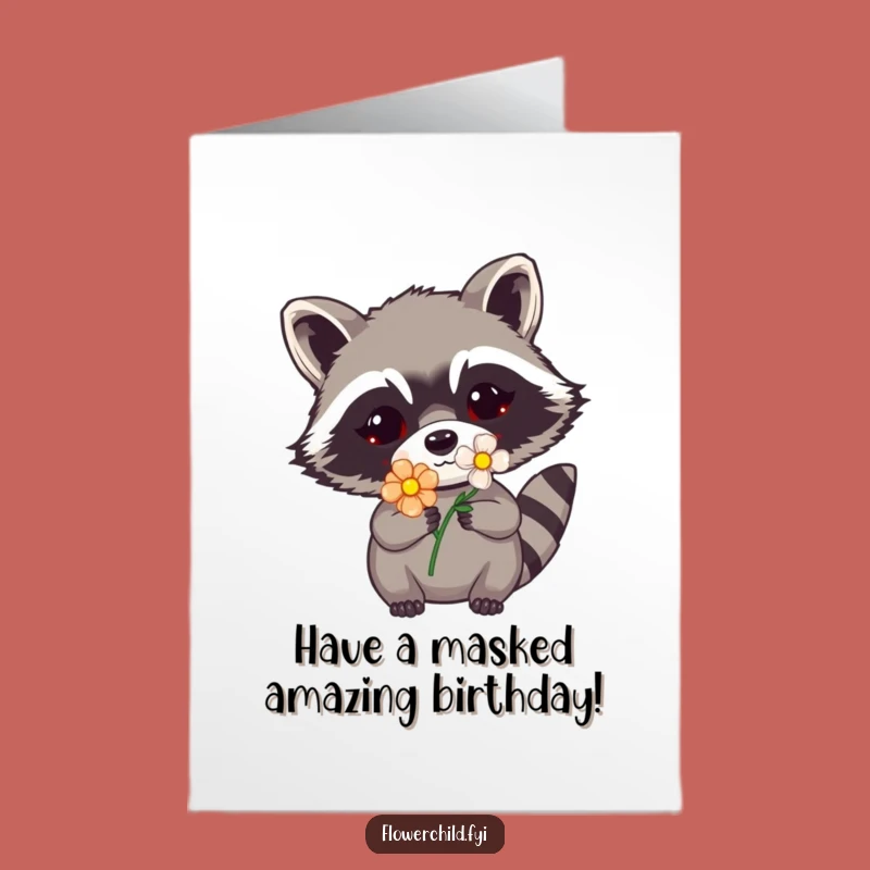 Free Printable Raccoon Birthday Card - Flower Mask Mischief