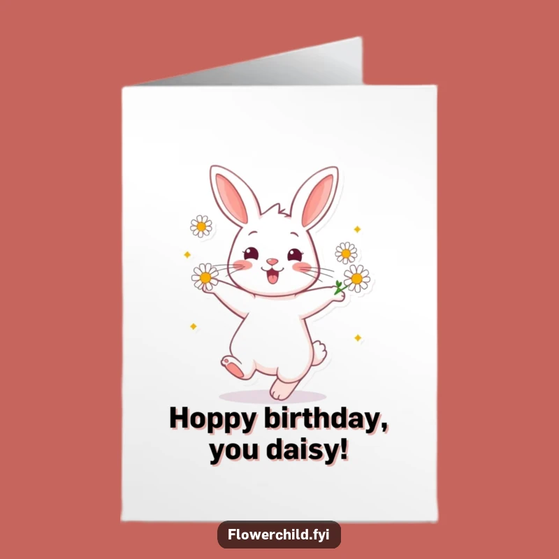 Free Printable Birthday Card: Rabbit's Daisy Dance Funny Downloadable Gift