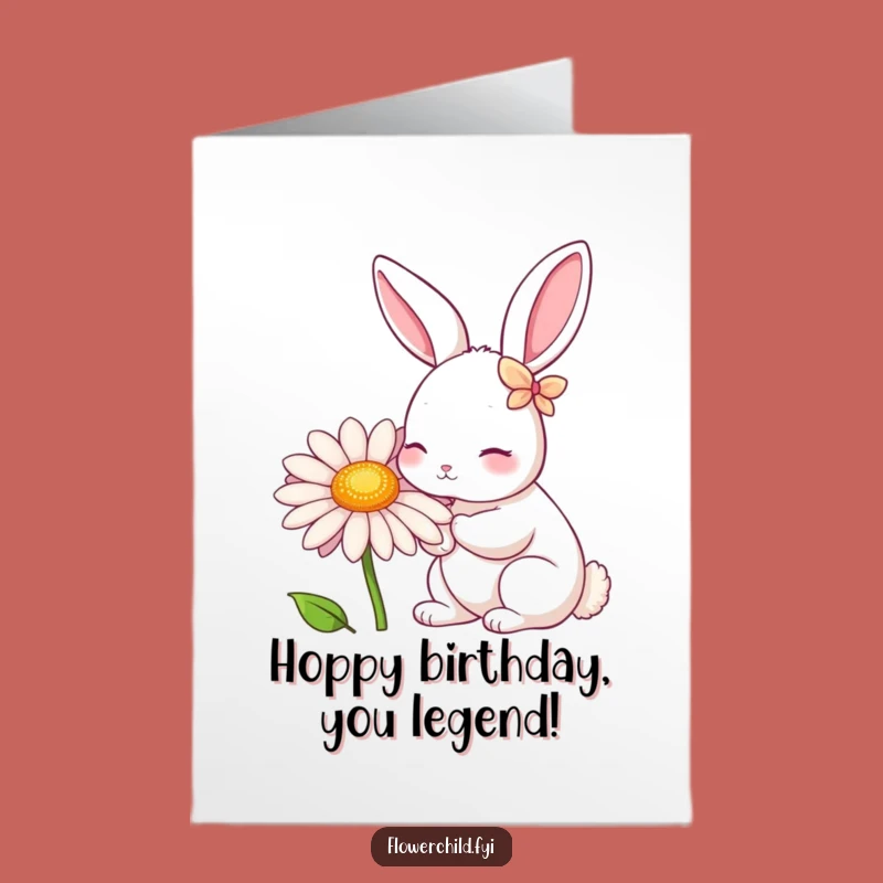 Free Printable Birthday Card: Funny Rabbit Daisy Nibble, Garden Fun Downloadable Gift