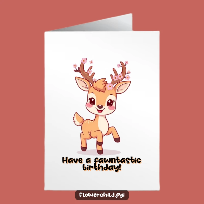 Playful Free Printable Birthday Card: Deer's Blossom Prance - Fun Downloadable Gift!