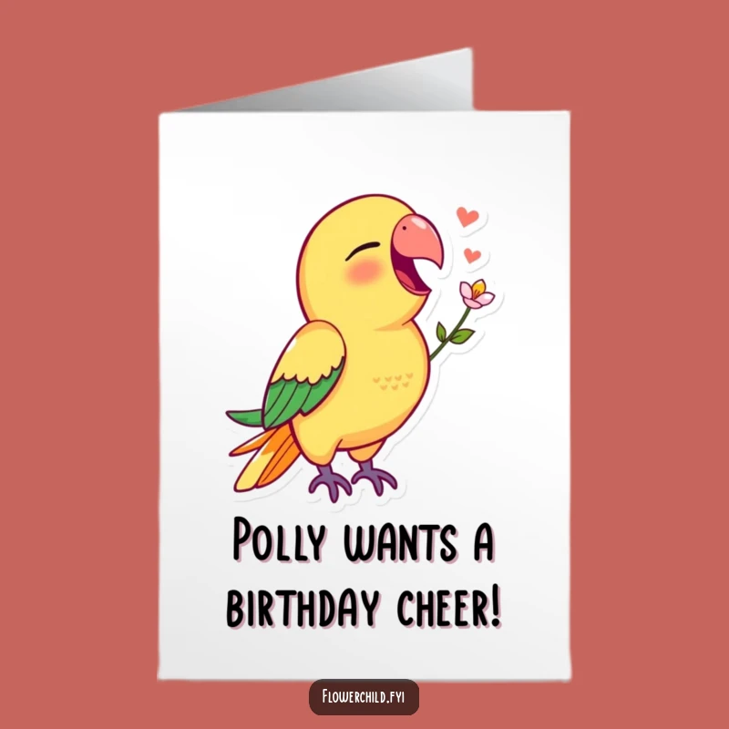 Free Printable Birthday Card: Funny Parrot Flower Design, Joyful Downloadable Gift