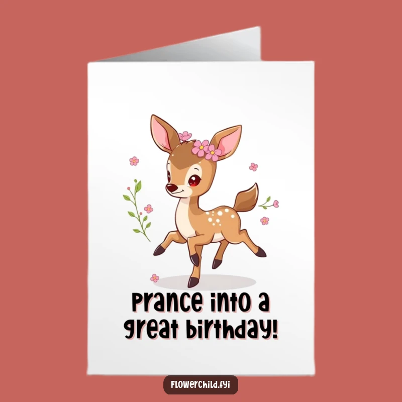 Free Printable Sweet Deer Birthday Card - Downloadable Floral Delight!