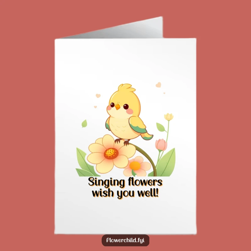 Free Printable Birthday Card: Singing Flower & Happy Bird Funny Downloadable Gift