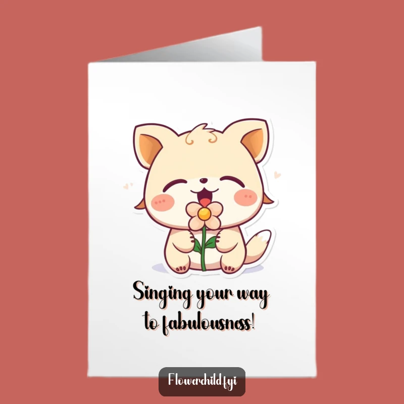 Free Printable Birthday Card: Singing Animal Flower Power Funny Downloadable Gift