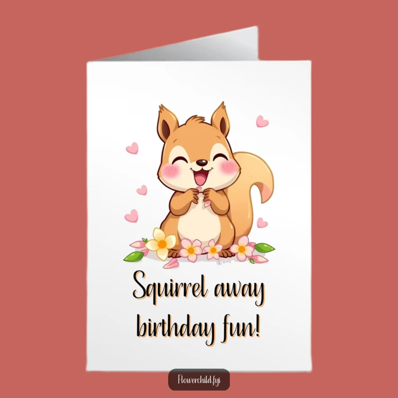 Free Printable Birthday Card: Squirrel Petals, Funny Download Gift
