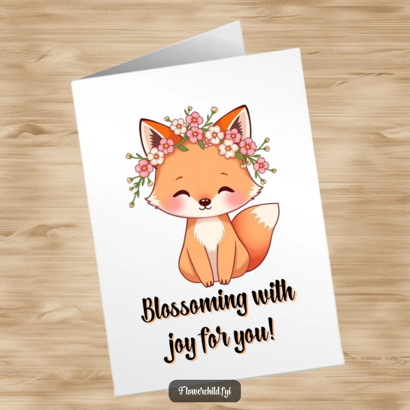 Funny Free Printable Congratulations Card showcasing a whimsical fox amidst blossoms, perfect for sharing cheerful news.