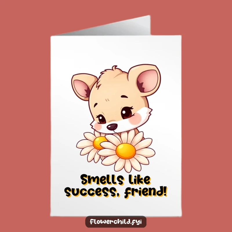 Free Printable Congrats Card: Curious Animal, Daisy Sniffing, Cheerful Downloadable