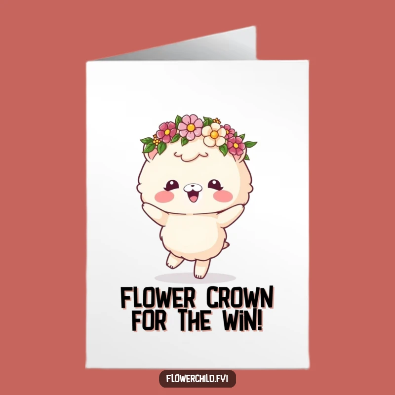 Free Printable Congrats Card: Fluffy Animal Dancing, Joyful Flower Crown, Downloadable Celebration
