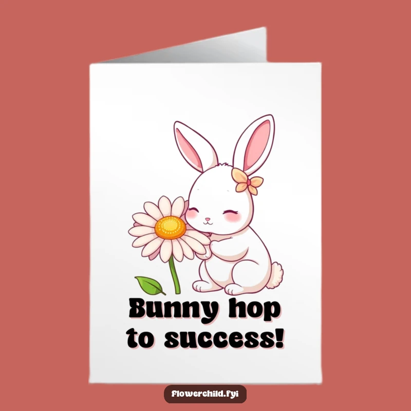 Free Printable Congrats Card: Funny Rabbit Daisy Nibble, Sweet Success Downloadable Gift