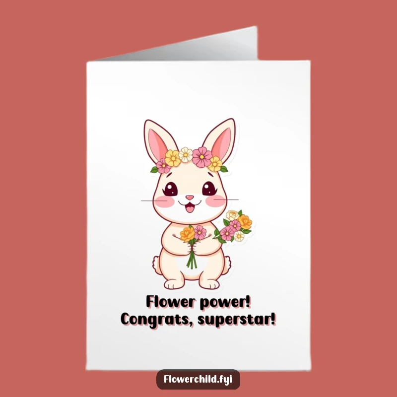 Free Printable Congrats Card: Happy Rabbit Flower Crown, Instant Download