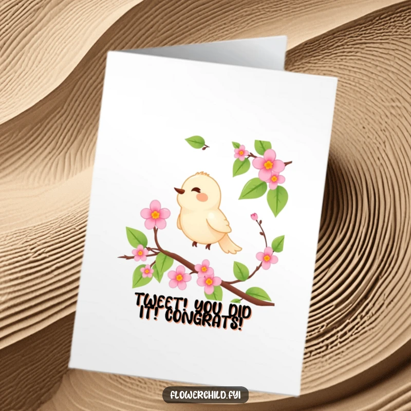 Funny Free Printable Congratulations Card: A serene bird sings on a blooming vine, celebrating a special occasion.